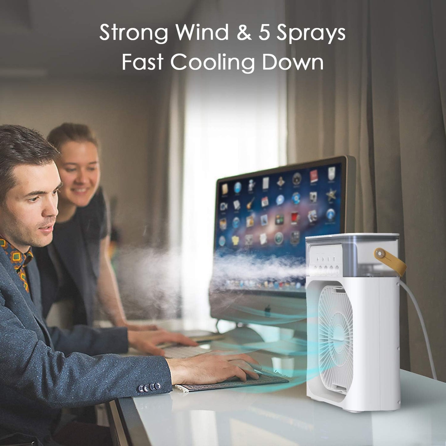 Portable Air Conditioner Fan, Mini Evaporative Air Cooler with 7 Colors LED Light, 1/2/3 H Timer, 3 Wind Speeds and 3 Spray Modes