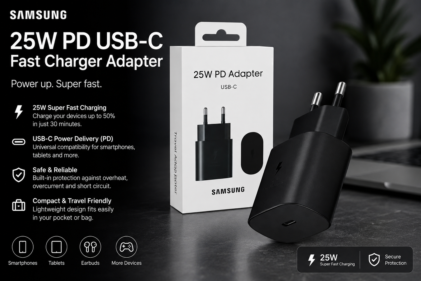 Samsung 25W PD USB-C Super Fast Charger 2-Pin